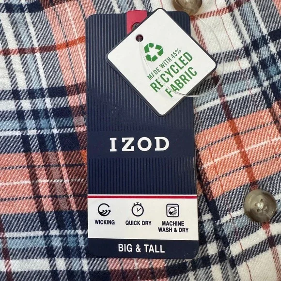 IZOD Mens 2XLT Big & Tall Button Down Plaid Shirt NEW‎ with Tags NWT - Picture 3 of 5